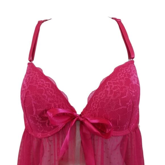 Jessica Simpson Babydoll Pink Mesh & Lace Racerback Nightie Size Medium - Picture 6 of 13